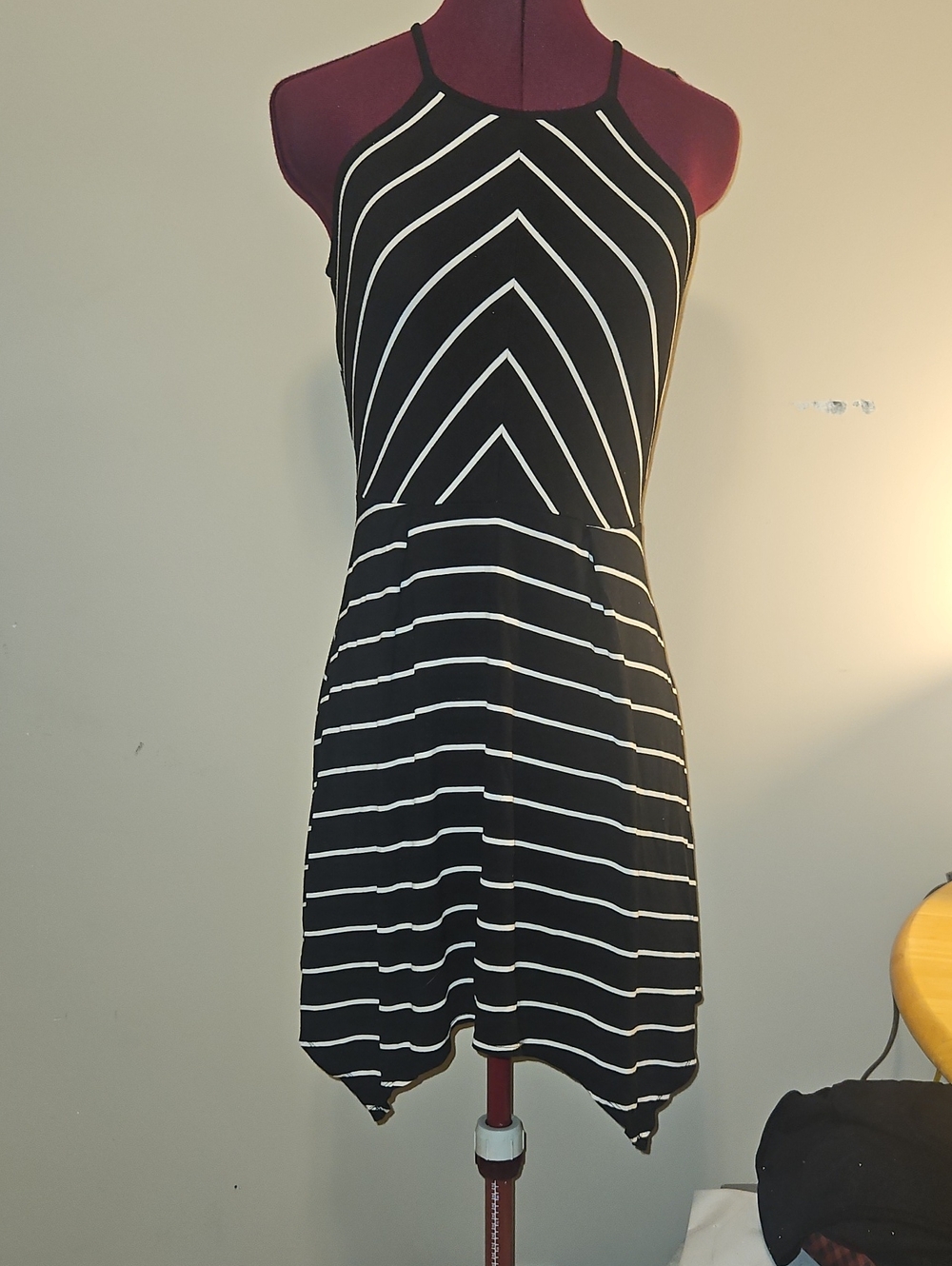love, Fire Black and White Striped Halter Mini Dress